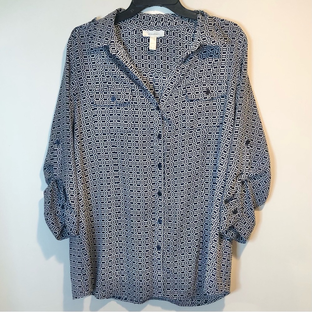Dress barn Patterned Button Down Blouse 3/4 Sleeve sz 1X